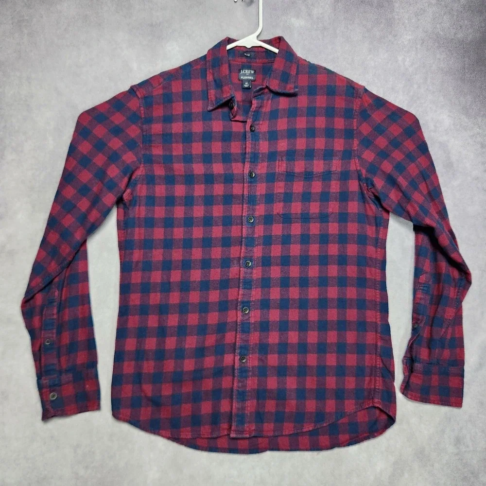 J‎ Crew Flannel Shirts Mens Medium Slim Fit Blue Black Buffalo Plaid - Lot of 2